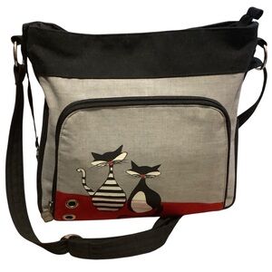 JAK’S Cat Design Crossbody Bag With Red Lining
